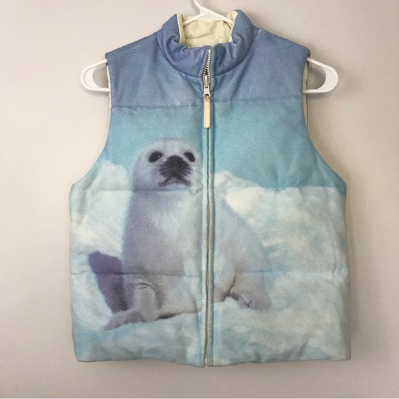 Vtg Old Navy Sz 10 Juniors Blue White Snow Seal Vest Outdoor Puffer Top Zip Up - Picture 16 of 16